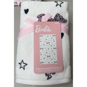 BARBIE 2 Pk 16"x18" Terrycloth Hand Towels Heart Star 100% Cotton NEW